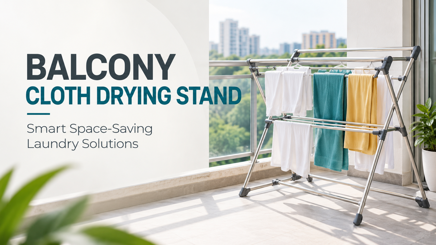 Balcony cloth drying stand for space-saving laundry in modern homes