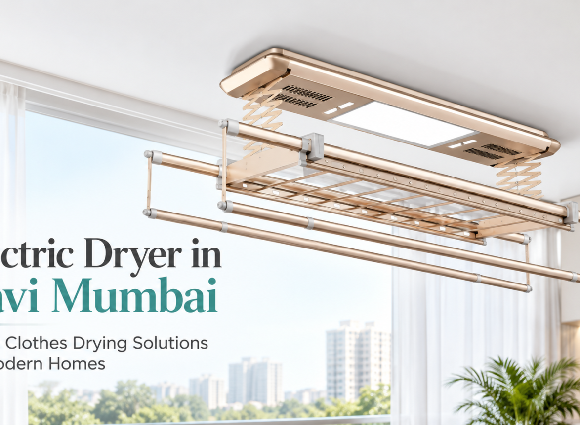 Electric dryer in Navi Mumbai with ceiling-mounted clothes drying rack