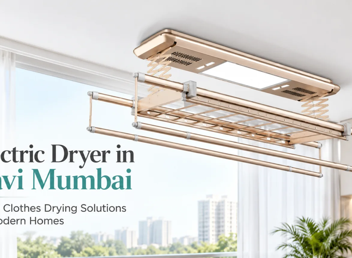 Electric dryer in Navi Mumbai with ceiling-mounted clothes drying rack