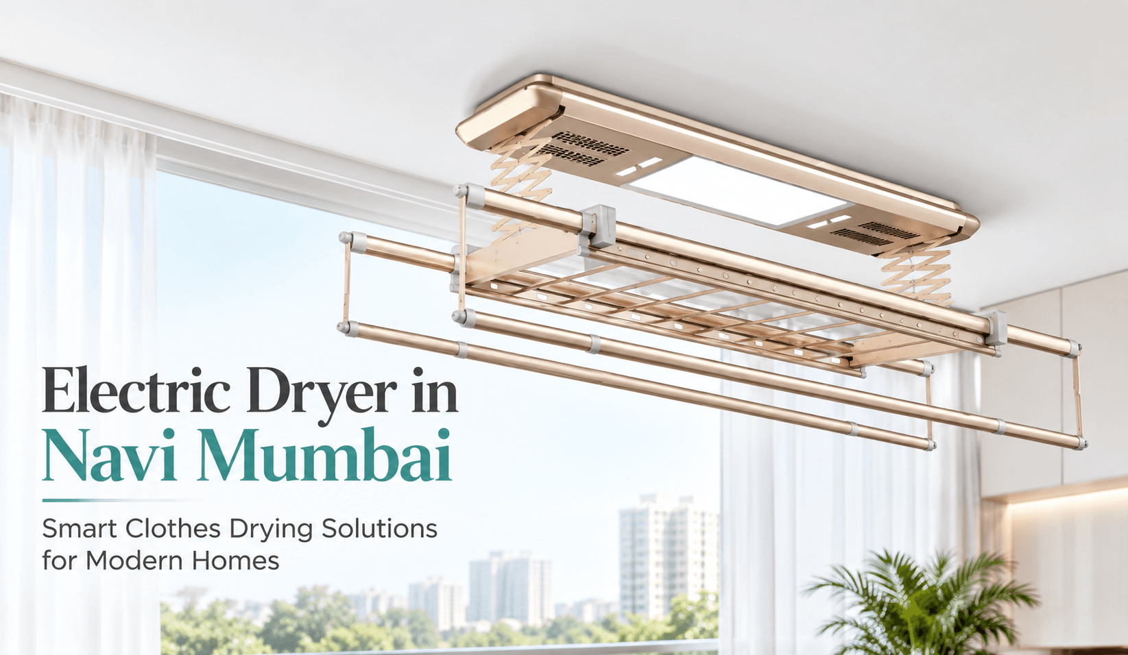 Electric dryer in Navi Mumbai with ceiling-mounted clothes drying rack