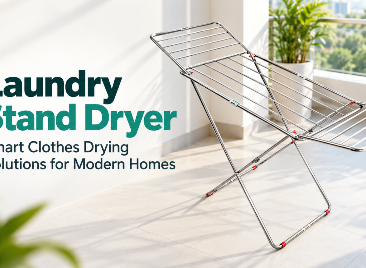 Stainless steel laundry stand dryer for space-saving clothes drying in modern homes