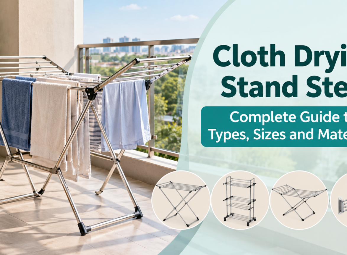 Cloth drying stand steel with stainless steel folding rack on a modern balcony