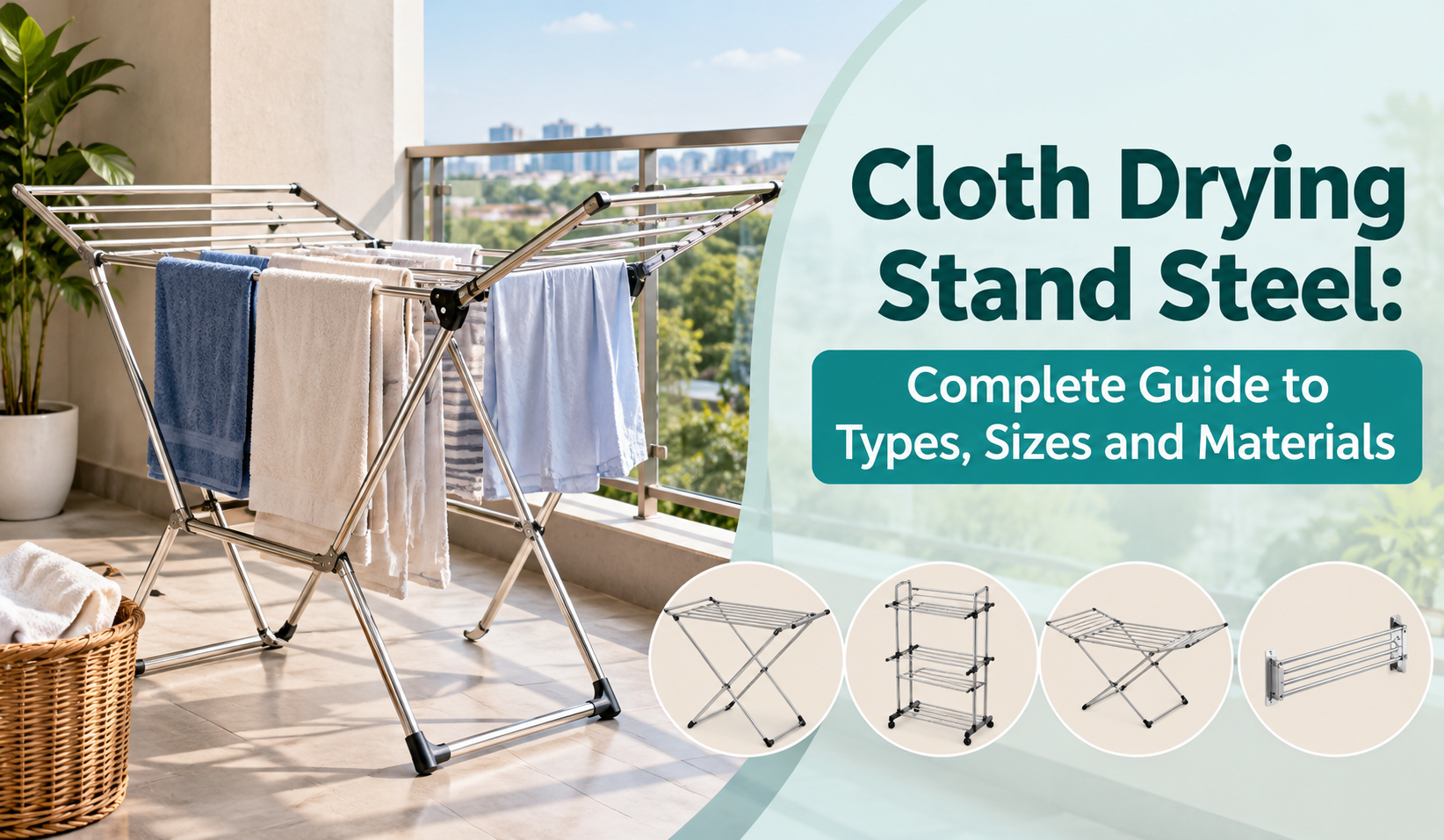 Cloth drying stand steel with stainless steel folding rack on a modern balcony