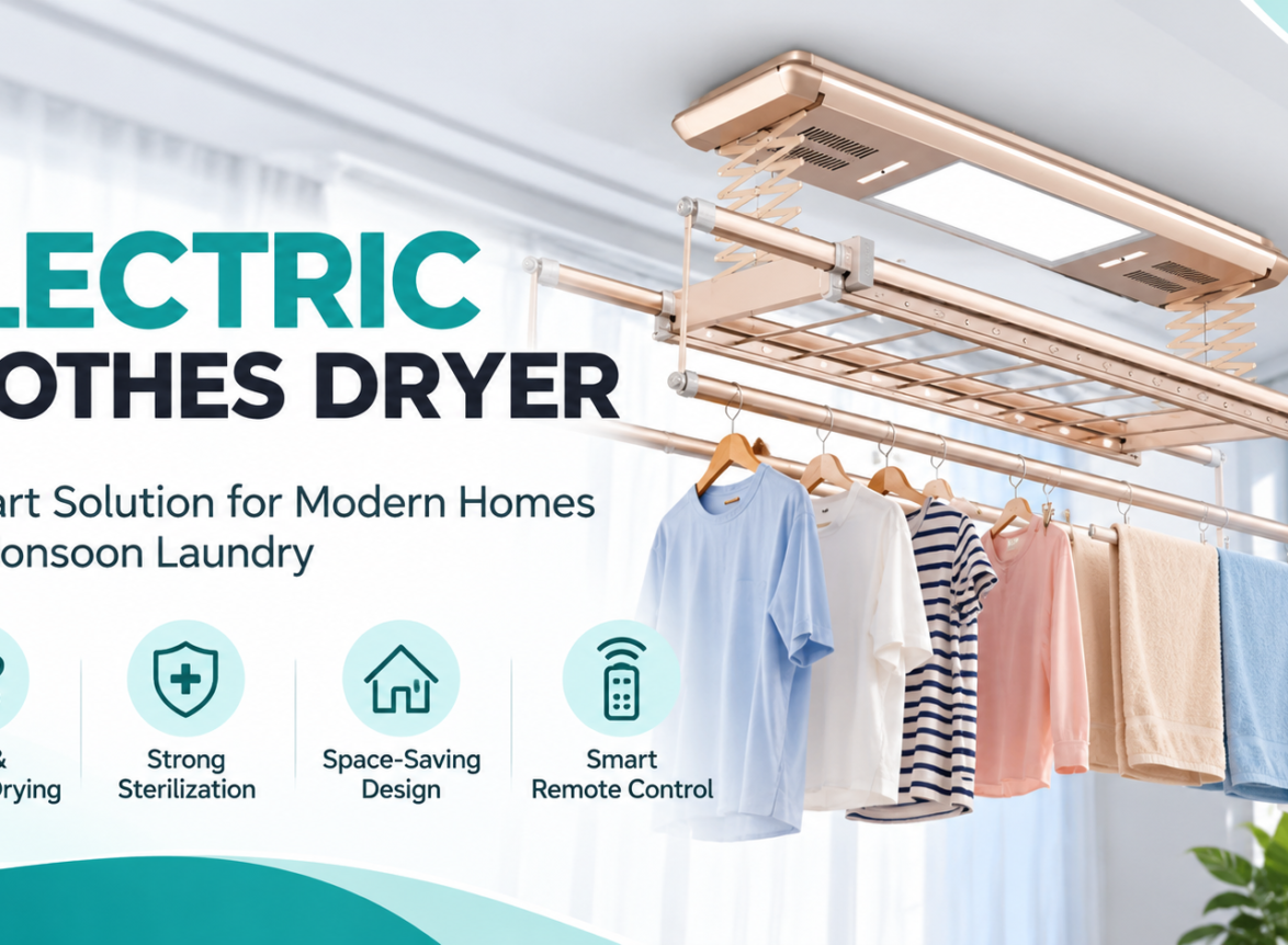 Electric clothes dryer ceiling-mounted with smart drying features for modern homes
