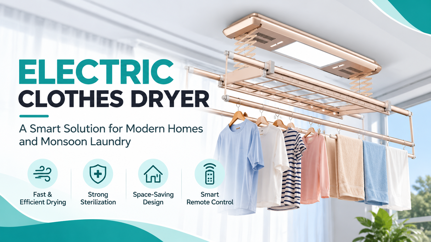 Electric clothes dryer ceiling-mounted with smart drying features for modern homes