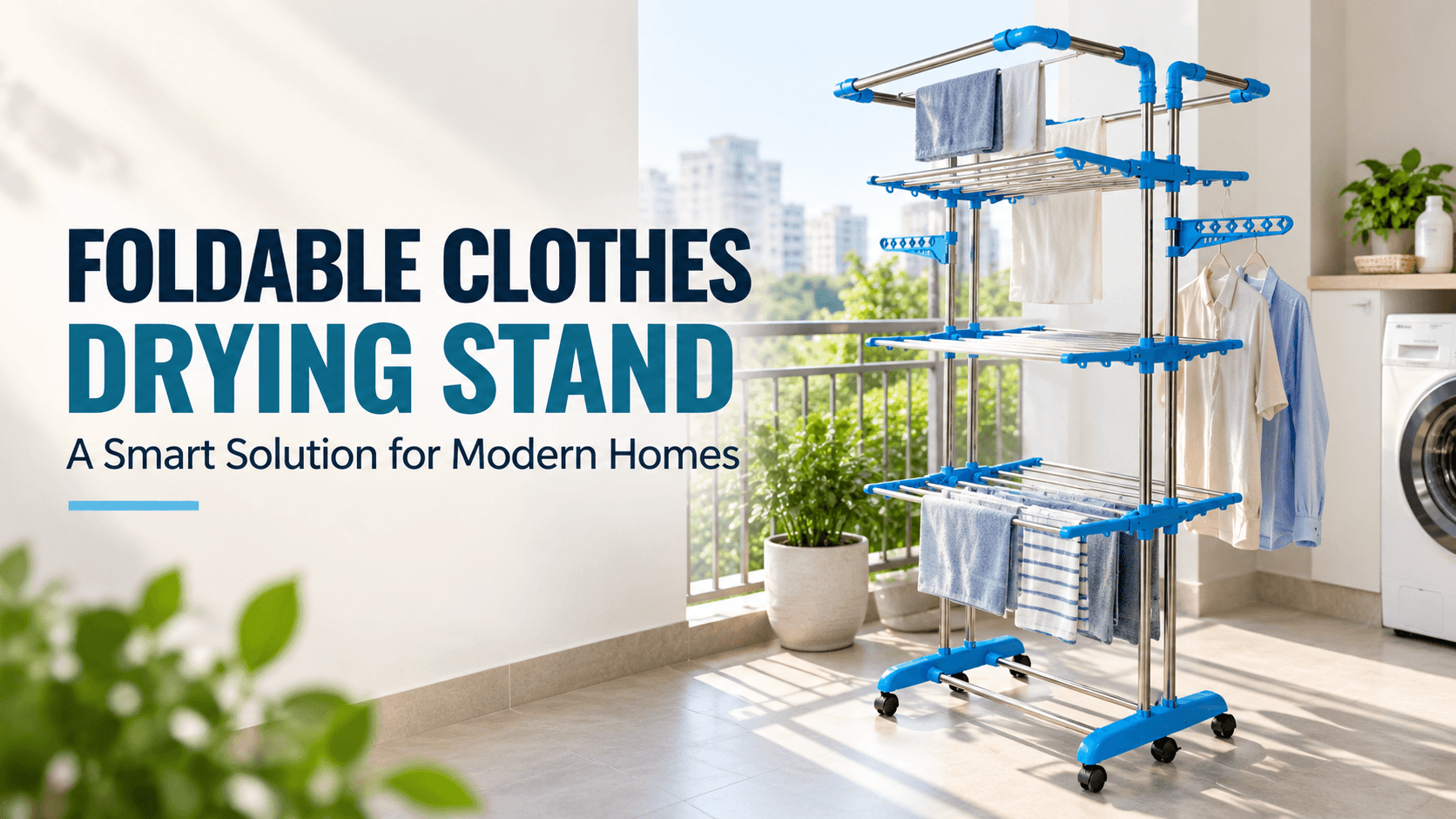 Foldable clothes drying stand for space-saving laundry drying in modern homes